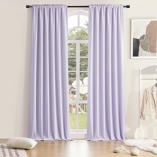 DONREN Patio Door Curtains 96 inch Length, Light Purple Rod Pocket Top Thermal Insulated Blackout Panels Curtain Drapes for Sliding Glass Door (Lavender, 60" Wide, 2 Panels)