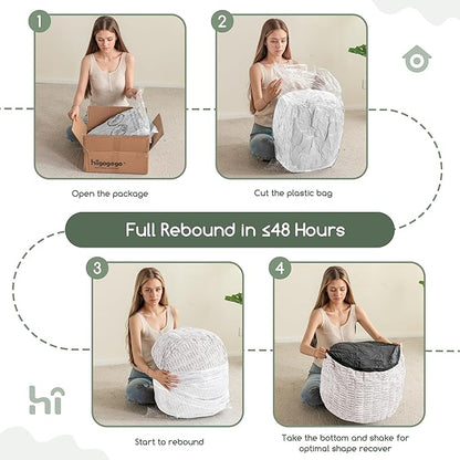 HIGOGOGO Pouf Ottoman Stuffed Round Modern Foam Filled Foot Rest Poufs for Living Room Chair Decorative 26 X 18 Inches Boho Relax Stool for Wedding Christmas Party, Beige