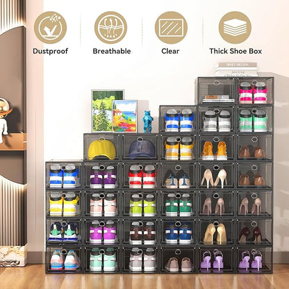 XX Large Clear Shoe Storage Box Organizer for Closet, 9 Pack Thicken Hard Plastic Stackable Shoe Sneaker Rack Display Case Container Bins Organizer, Easy Assembly, Grey