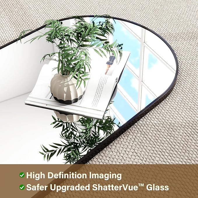 HARRITPURE 64"x21" Arched Full Length Mirror Floor Mirrors with Aluminum Alloy Frame Free-Standing Wall Mounted or Leaning Large Bedroom Dressing Mirror Modern & Contemporary Decor for Home,Black