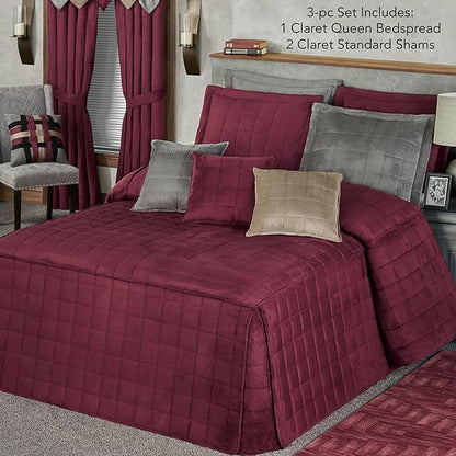 Touch of Class Camden Luxury Bedding | Neutral Claret Color | Grande Fitted Bedspread | Faux Suede Box Quilted Design | Designed 3 Piece Set Includes Queen Bedspread and 2 Standard Shams