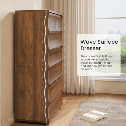 Tall Dresser for Bedroom, 52.8" Tall Dresser with 7 Drawers, Wood Dressers & Chests of Drawers, Accent Upright Drawer Organizers for Closet, Hallway