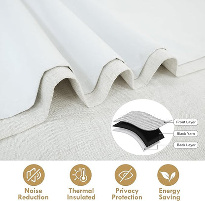 DriftAway Double Layer Linen Blackout Tie Up Curtains Thermal Insulated Fully Lined Balloon Roman Shade Bathroom Window Adjustable Rod Pocket for Small Window 39 Inch by 55 Inch Ivory Cream