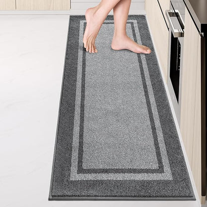 Kitchen Rugs 24" x 84", Non-Slip Machine Washable Kitchen Runner Rugs Floor Mats, Absorbent Comfort Standing Mats for Kitchen, Sink, Laundry and Hallway, Rolled Packaging, Light Grey & Dark Grey