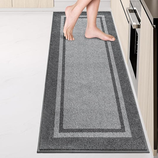 Kitchen Rugs 24" x 84", Non-Slip Machine Washable Kitchen Runner Rugs Floor Mats, Absorbent Comfort Standing Mats for Kitchen, Sink, Laundry and Hallway, Rolled Packaging, Light Grey & Dark Grey