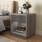 Miereirl Fluted Nightstand Charging Station, Wooden Vintage Night Stands Curved Corners Storage Cabinet for End Table with Metal Handle Drawers, Light Grey Oak