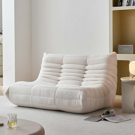 Bean Bag Chair for Adults, Oversized Loveseat Fireside Chair Comfy Bean Bag Couch, 2 Seater Lazy Sofa Couch Memory Foam Floor Chair Loveseat for Living Room, Bedroom Apartment Office (Beige)