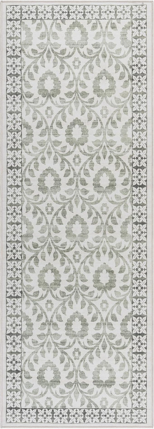 Gertmenian Indoor Boho Area Rug | Home Decor for Entryway, Bedroom, Living Room, Office, Kitchen | Non Slip, Soft, Printed Accent Rugs | Esme, Sage, 2x6 Runner, 24571