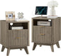 T4TREAM Fluted Nightstand Set of 2 with Charging Station, 18" Modern Side Table with 2 Drawer, End Table w/Storage, Bedside for Bedroom, Living Room, Curved Profile Design, Grey Alder
