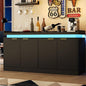 LED Sideboard Buffet Cabinet with Storage, 63'' Large Kitchen Buffet Cabinet Storage Cabinets with 4 Doors, Wood Coffee Bar Cabinets Buffet Table for Kitchen, Dining Room, Entryway