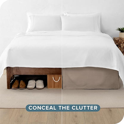 Bare Home Queen Bed Skirt - 15-Inch Tailored Drop Easy Fit - Bed Skirt for Beds - Center & Corner Pleats (Queen, Taupe)