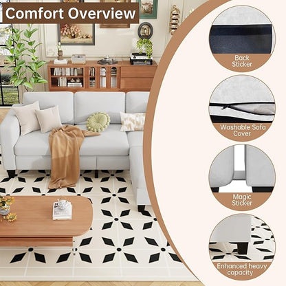 ZeeFu Sectional and Sofa Couches for Living Room - 78'' 3 Seater L-Shaped Modular Couch with Storage Ottoman - Modern Velevt Fabric Upholstered Sofa Set for Small Space Apartment Office