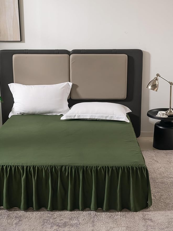 TSUTOMI Green Bed Skirt King Size Ruffled Bed Skirt with Split Corners, King Bed Skirt 18 Inch Drop, King Size Bed Skirt Green for Ruffled Bed Skirt with Split Corners, Bed Skirt King Size