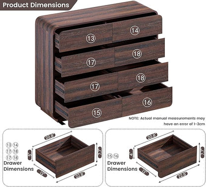 Modern 8 Drawer Dresser, 47- Inch Wood Chest of Drawers with Large Storage, Walnut Dresser Closet for Bedroom, Living Room, Nursery.