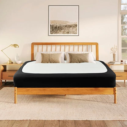 Biscaynebay Decorative Box Spring Cover Full & Full XL Size, Black Luxurious Jersey Knitting Stretchy Wrap Around 4 Sides Bed Skirt for Home/Hotels, Easy Fit Wrinkle Free Machine Washable