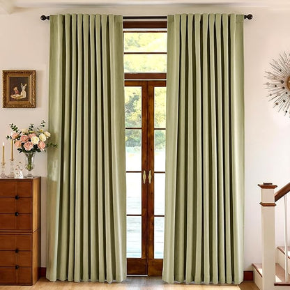 jinchan Chenille Blackout Curtains 84 Inches Long 2 Panels Sage Green Thermal Insulated Curtains for Living Room Bedroom Back Tab Curtains Full Privacy Triple Weave Noise Reducing Drapes 50x84 Inch