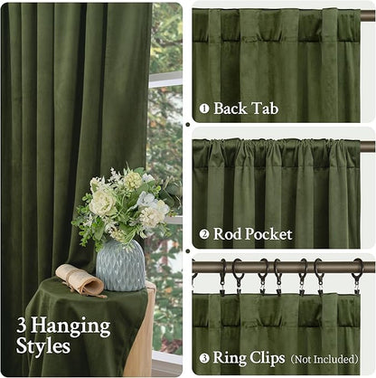 LAMIT Sage Green Velvet Curtains 96 Inches Long for Living Room, Luxury Thermal Insulated Room Darkeing Panels Back Tab and Rod Pocket Privacy Protected Drapes for Bedroom, 2 Panels, 52 x 96 Inch