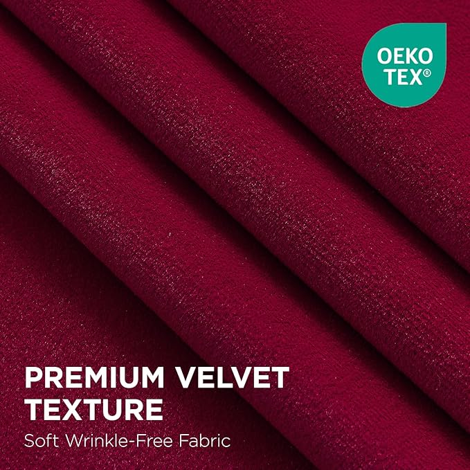 Joydeco Red 100% Blackout Curtains 72 Inch 2 Panels, Luxury Thermal Red Velvet Curtains for Bedroom Living Room, Soundproof Blackout Window Drapes, Rod Pocket & Back Tab (52W x 72L)