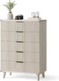 Lulive Dresser for Bedroom Wood Tall Dressers Drawers, Fluted Modern Dresser 5 Drawers (White Oak)
