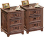 Farmhouse Night Stand Set of 2, 18" End Table with 3 Drawer Metal Handle, Dresser for Bedroom, Sofa Bed Side Table Chest of Drawers,Wood Nightstand Cabinet for Organizer, Living Room-Brown