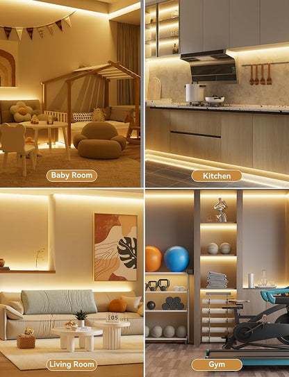 PAUTIX COB LED Strip Light,LED Lights 16.4ft,UL Listed Warm White 2700K Dotless Strip Lights,CRI93+ Super Bright Dimmable 24V Flexible Tape Light with RF Remote,for Cabinets,Kitchen Office Lighting