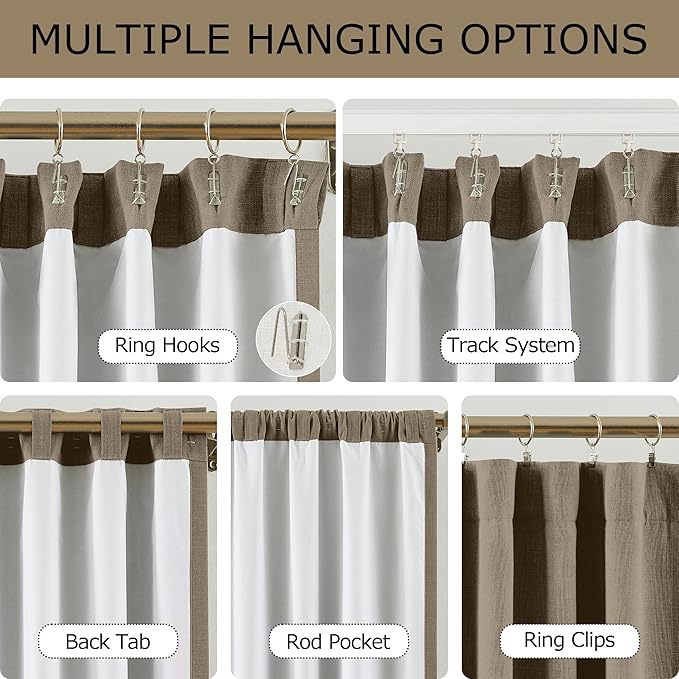Vision Home Brown Linen Full Blackout Curtains 84 inch Length for Bedroom Living Room Darkening Soundproof Window Panels Thermal Insulated Rod Pocket Back Tab Farmhouse Drapes 56" Wx84 Lx2
