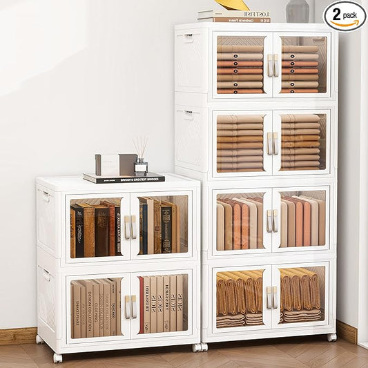 Large Stackable Storage Bins with 2 Lids, 660QT-110QT*6Tier Foldable Cabinet for Closet Organizers, Plastic Storage Containers Box with Wheels