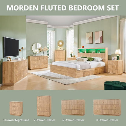 Fluted Dresser for Bedroom, 48" H 7 Drawer Dressers, Wood Tall Dresser Storage Organizer, Modern Bedroom Chest with Deep Storage for Closet Hallway, Entryway, Living Room Natural