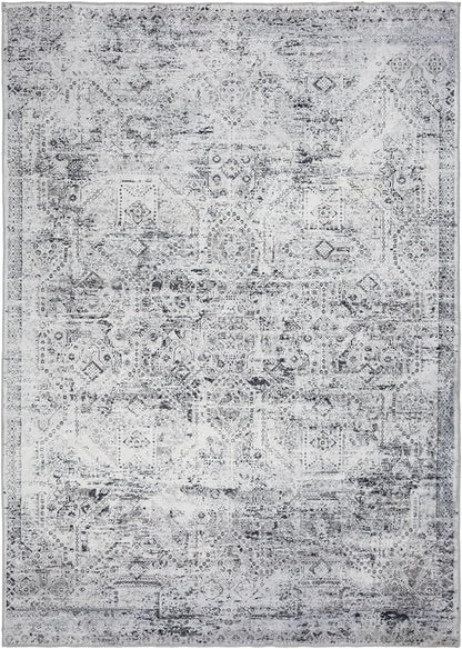 Area Rug 5×7, Vintage Boho Rug,Ultra-Soft Low Pile, Washable, Non Slip,Stain Resistant Printed Carpet for Living Room Bedrooms Playroom Office Kitchen, Classic Grey.