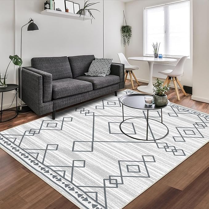 4x6 Rug, Small Area Rug for Living Room, Bedroom, Kitchen, Machine Washable Non-Slip Throw Rug, Low Pile Carpet Western Rug for Entryway Nursery Coffee Table, Checkered
