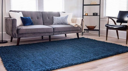 Unique Loom Solid Shag Collection Area Rug (7' 1" x 10' Rectangle, Sapphire Blue/ Navy Blue)