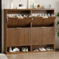 Fluted Shoe Cabinet Storage with 4 Flip Drawers, Narrow Shoe Storage Organizer for Entryway, Hidden Slim Wooden Shoe Rack Cabinet for Front Door Entrance, Hallway, Living Room (4-Drawer, Walnut)