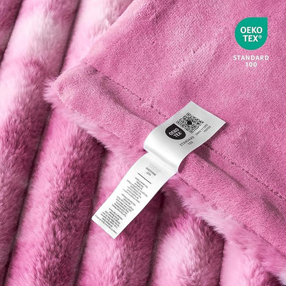 Cozy Bliss Faux Fur Throw Blanket for Couch, Cozy Warm Plush Striped Blanket for Sofa Bedroom Living Room, 90 * 90 Inches Tie-dye Pink