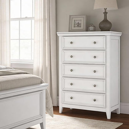 White Dresser for Bedroom,5 Chest of Drawers Dresser,Tall Nightstand Modern Clothes Organizer Cabinet Dressers for Bedroom,Closets,Hallway