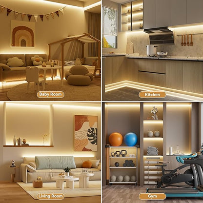 PAUTIX COB LED Strip Lights with RF Remote,UL Listed Dotless LED Lights Dimmable 3000K Warm White,Super Bright 32.8ft Flexible 24V LED Tape Light,for Kitchen Cabinets,Bed,Office Stairs Indoor Lighting