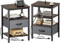 SUPERJARE Nightstand Set of 2, Bed Side Tables with Charging Station, Adjustable Fabric Drawer, Night Stand for Bedroom, 3-Tier Storage End Tables, Walnut, 8694NC