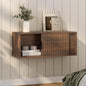 Floating Nightstand with Sliding Doors, Modern Fluted Large Night Stand Storage Shelf Wall Mounted Bedside Tables for Bedroom, Brown