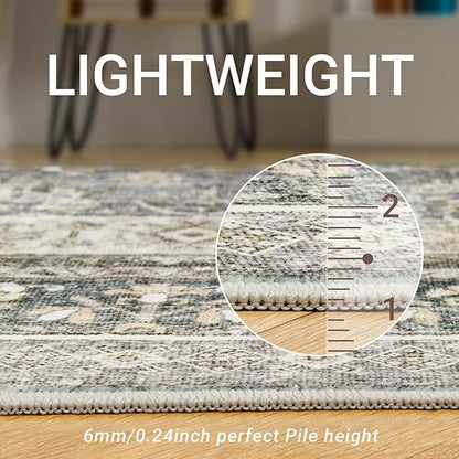 zesthome 8x10 Area Rugs for Living Room,Non-Slip Backing Washable Rugs,Vintage Large Area Rug，Stain Resistant Home Decor Rug (Wheat/Charcoal,8'x10')