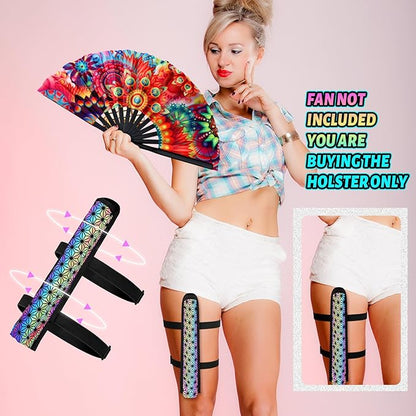 Summer Rave Fan Thigh Holster Rave Fan Holder Folding Hand Pouch Foldable Sleeves with Waist Belt for Thigh Party