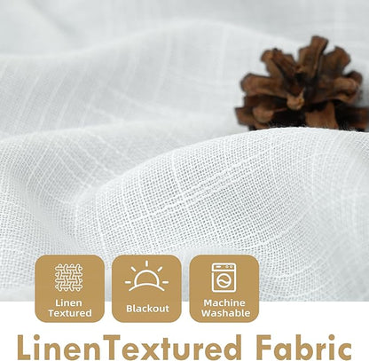 DriftAway Double Layer Linen Blackout Tie Up Curtains Thermal Insulated Fully Lined Balloon Roman Shade Bathroom Window Adjustable Rod Pocket for Small Window 31 Inch by 47 Inch White