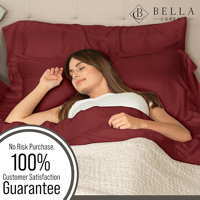 Bella Coterie Luxury Bamboo Viscose Cal King Size Sheet Set | 100% Organically Grown | Ultra Soft | Cooling for Hot Sleepers | 18" Deep Pocket [Merlot]