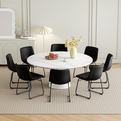 Dining Chairs Set of 8, 18 Inch Faux Leather Kitchen Dining Chairs with Back, Modern Armless Dining Room Chair with Metal Legs for Home Bistro Coffee Shops (Black)