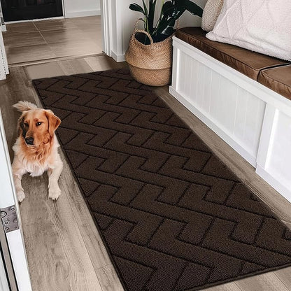 hicorfe Indoor Doormat,Front Back Door Mat Rubber Backing Non Slip Door Mats 24"x71" Absorbent Resist Dirt Entrance Doormat Inside Floor Mats for Entryway Washable Low-Profile(Coffee)