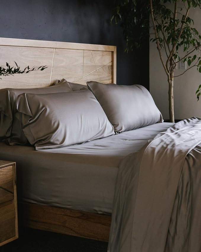 Cozy Earth Luxury Bed Sheet Set - 100% Viscose from Bamboo Fabric, Ultra-Soft & Breathable, Fits Regular & Deep Pocket Mattresses up to 20" - 4 Pieces Split King Sheet Set Dove Grey