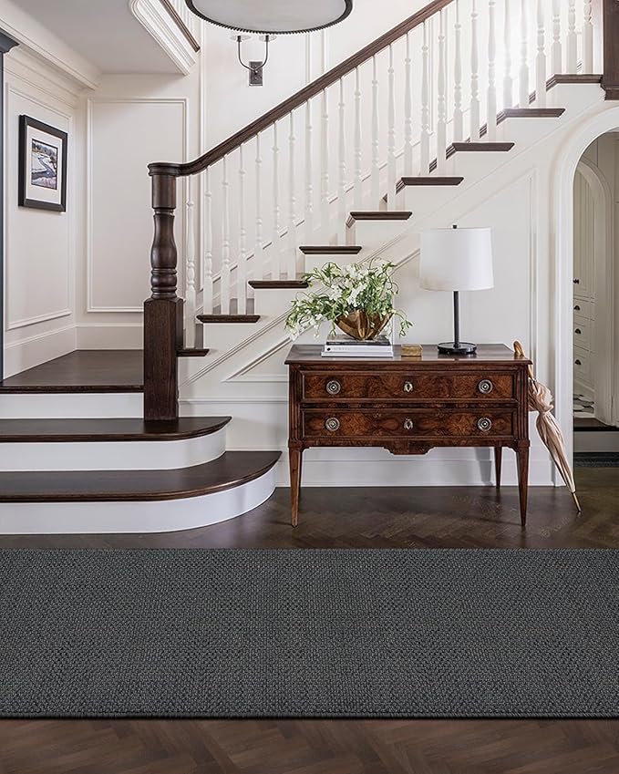 Color&Geometry Door Mat 2'4"x8' Runner Rug with Rubber Backing, Non Slip Washable Hallway Rug, Carpet Runners for Hallway Living Room Bedroom, Grey (Rolled-up NO Creases)