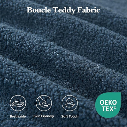40" Single Sofa for Adults, Upholstered Floor Sofa Couch with Pillow, Teddy Boucle Sofa for Bedroom Living Room, No Assembly Required (Teddy Boucle, Blue)