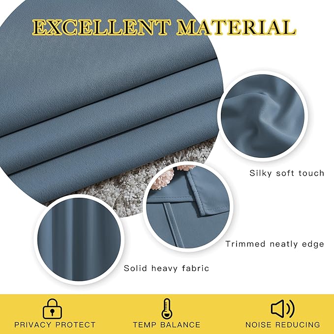 NICETOWN Smoky Blue Curtains for Girls Room - Thermal Insulated Solid Grommet Room Darkening Panels/Drapes for Boy's Bedroom (Smoky Blue, 1 Pair, 52 by 63-Inch)