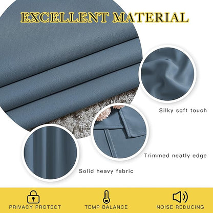 NICETOWN Smoky Blue Sliding Door Curtains 2 Panels Set 118 inches Long, Grommet Thermal Blackout Curtains Privacy Room Divider Sound Reducing for Bedroom/Living Room, W66 x L118