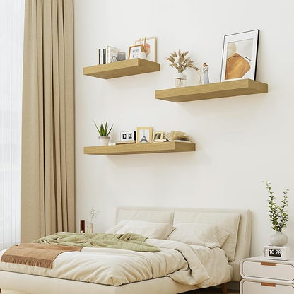 Heimlove Oak Bathroom Shelves Floating Shelves for Wall Shelf Over Toilet Long Mounted Modern Farmhouse,48 x 12 Shelves with Invisible Brackets for Living Room, Kitchen, Bedroom