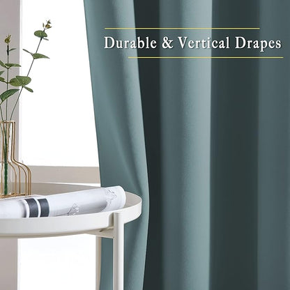 NICETOWN Blackout Greyish Blue Curtains & Drapes for Living Room - Thermal Insulated Solid Grommet Sound Reducing Room Darkening Window Treatments for Bedroom (2 Panels, W37 x L84)